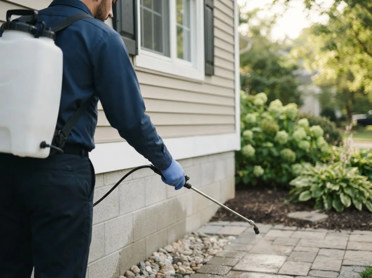 Pest control technician inspecting a home in Lowland, NC
